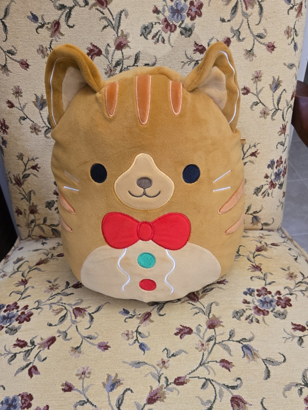 Squishmallows Ginger Tabby Cat Plush with Red Bow and Teal Accent